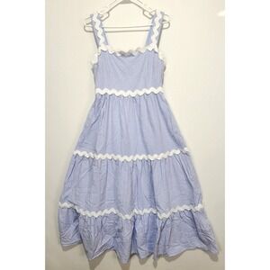 She + Sky Women's Dressy White Trim Flowy Sun Dress Baby Blue Size M